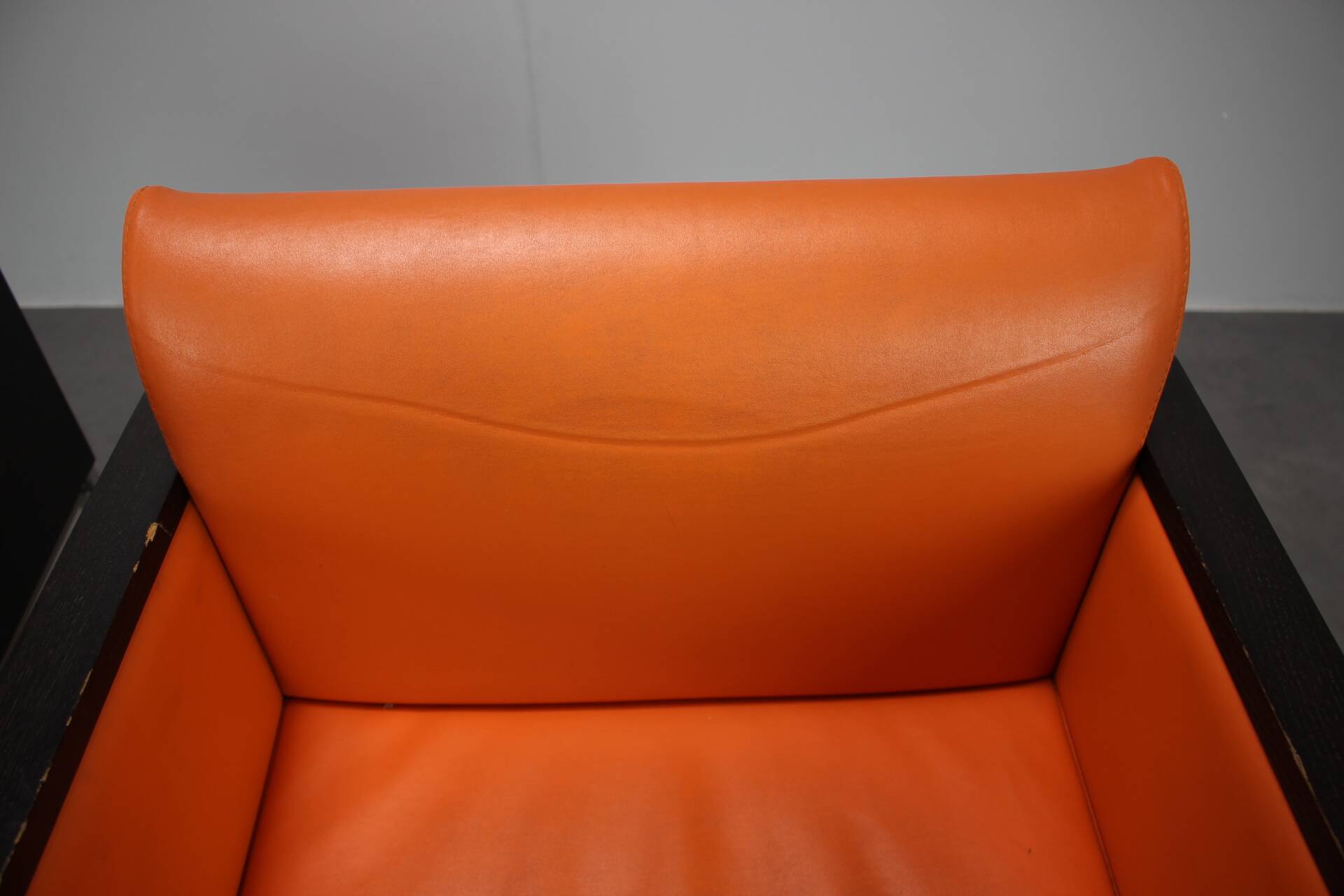 Pair of BOX 740 armchairs by Pedrali, Italy, Wenge Wood and Orange Fabric.
