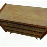 Vintage rattan chest of drawers 1950 1960 golden oak compass feet
