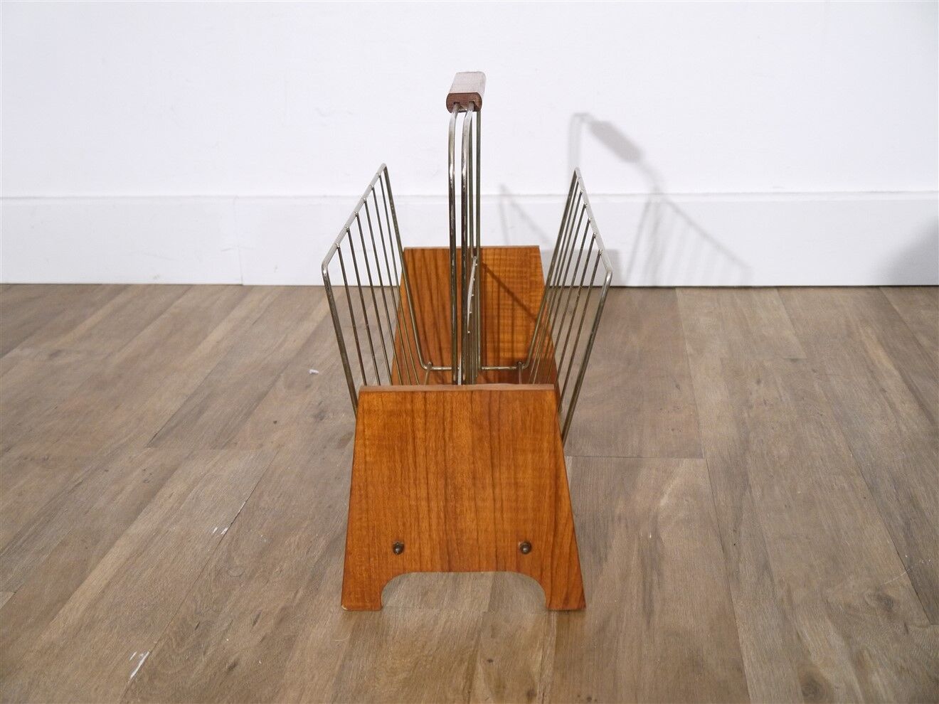 Scandinavian vintage magazine door in teak and metal 1960