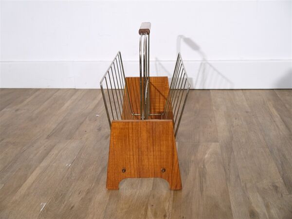 Porte revue vintage scandinave en teck et métal 1960