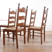 Set of 4 oak ladderback dining chairs with rush seats