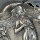 WMF "Woman with Irises" No. 290 Art Nouveau openwork tray, silver-plated metal, ca 1906