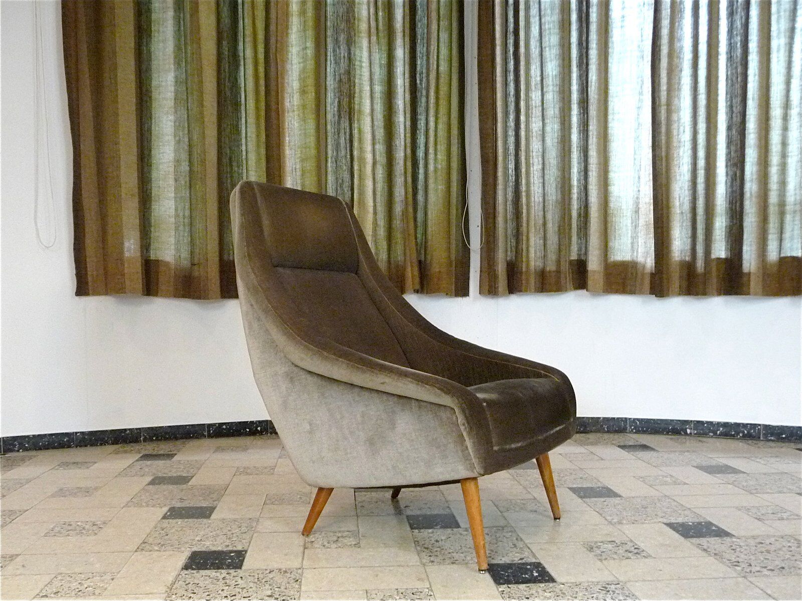 Mid-century mohair velvet high-back easy chair, Italy 1950s