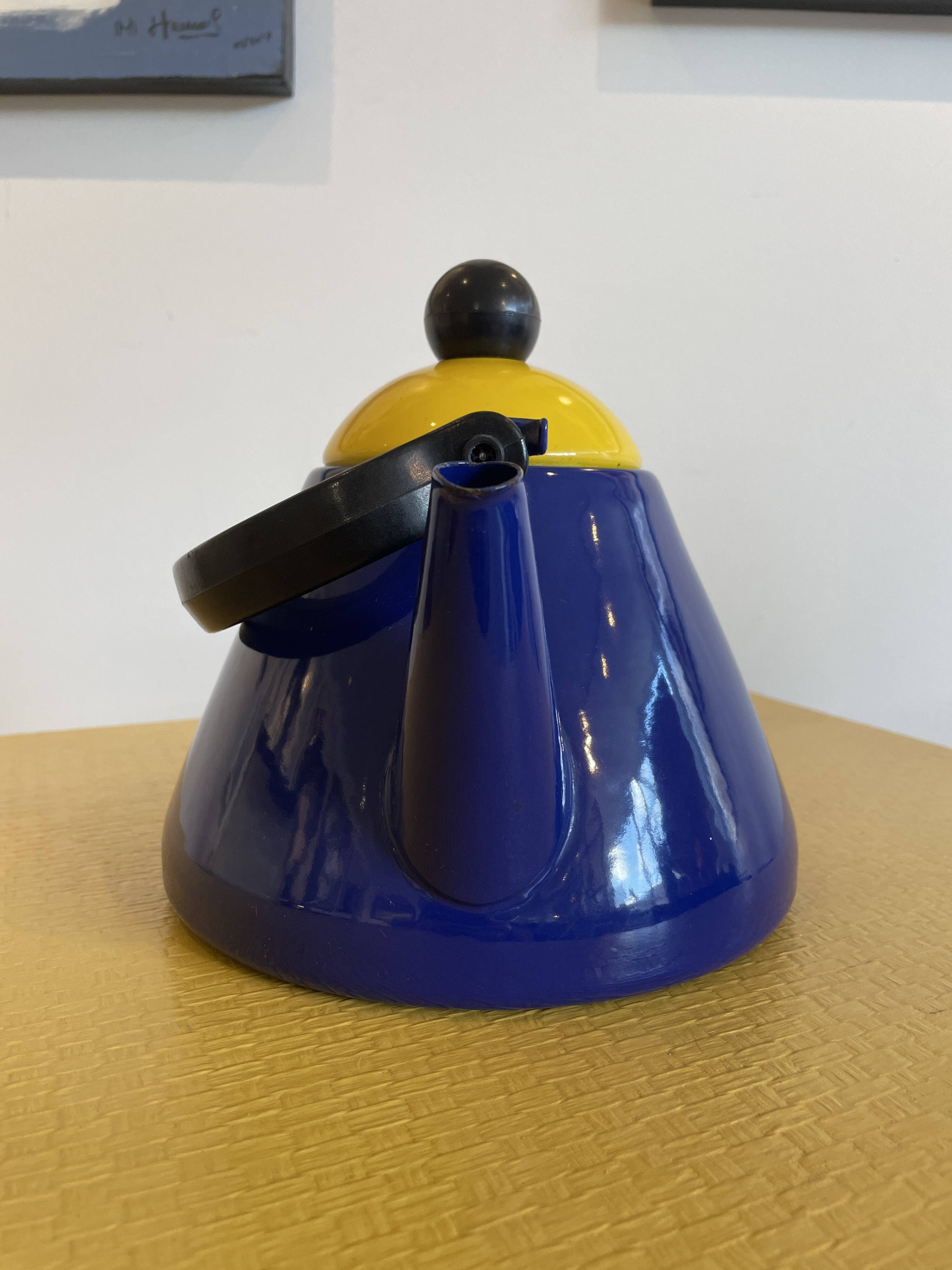 Yellow and blue enamel kettle