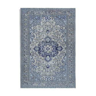 Handmade carved anatolian 1970s 191 cm x 276 cm blue rug