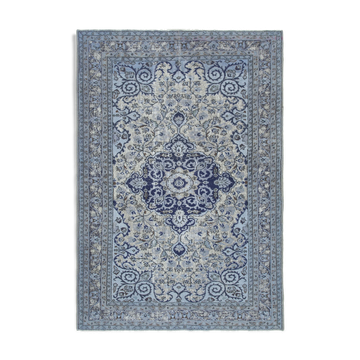 Handmade carved anatolian 1970s 191 cm x 276 cm blue rug