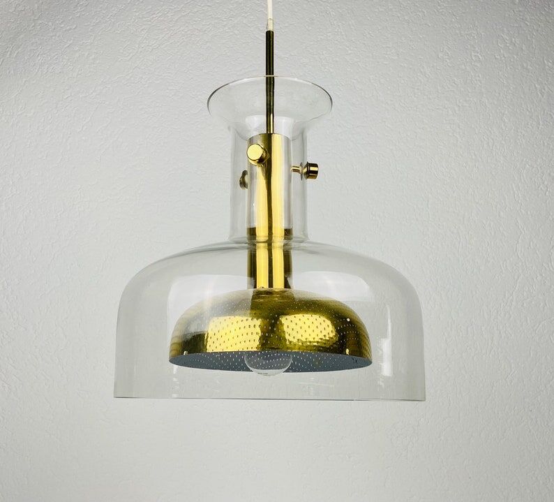 Glass and brass pendant lamp by Anders Pehrson for Atelje Lyktan, Sweden 1960