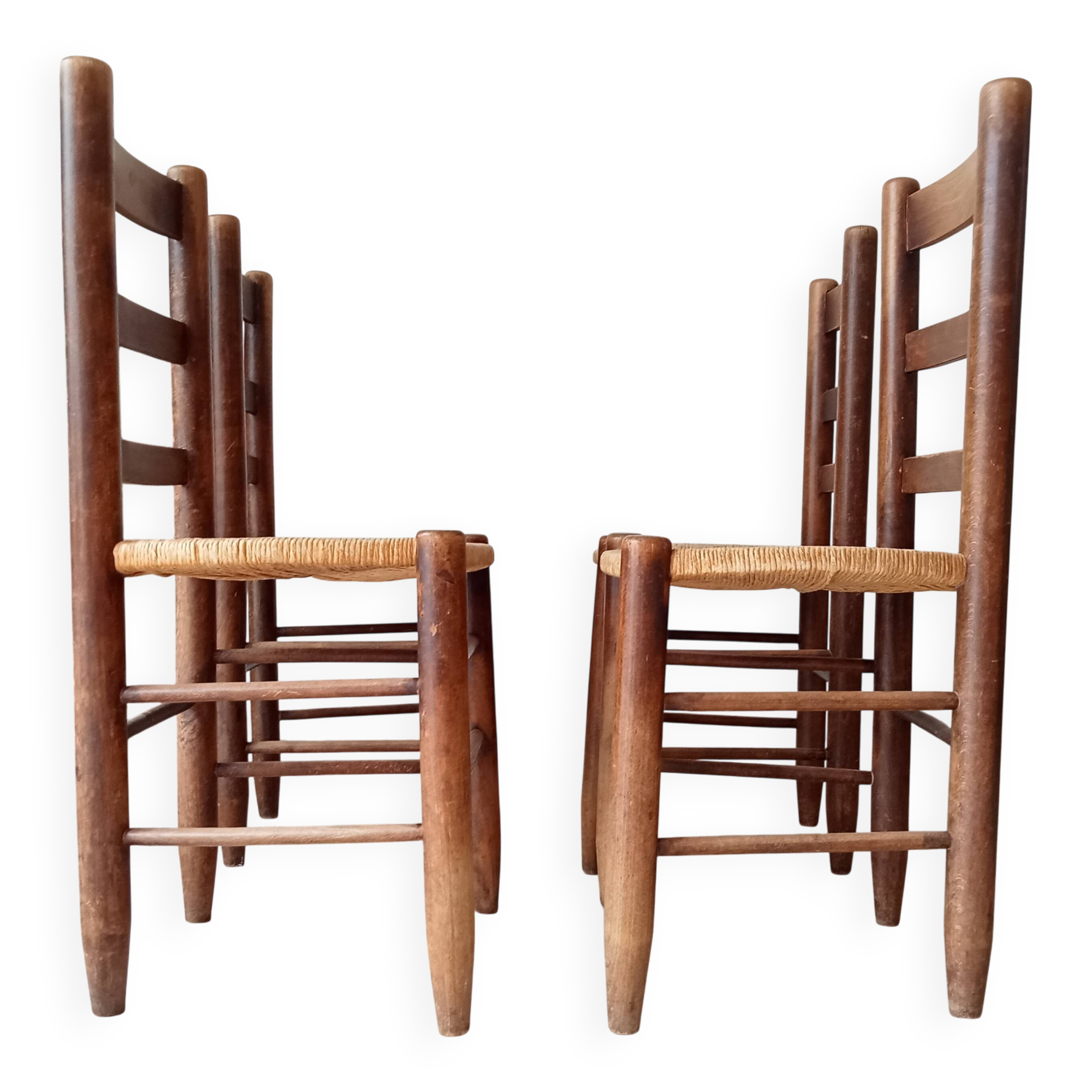 Set of 4 antique mountain chairs in the style of Charlotte Perriand