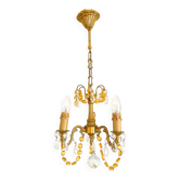 Petit lustre vintage en laiton et pampilles en cristal ambre
