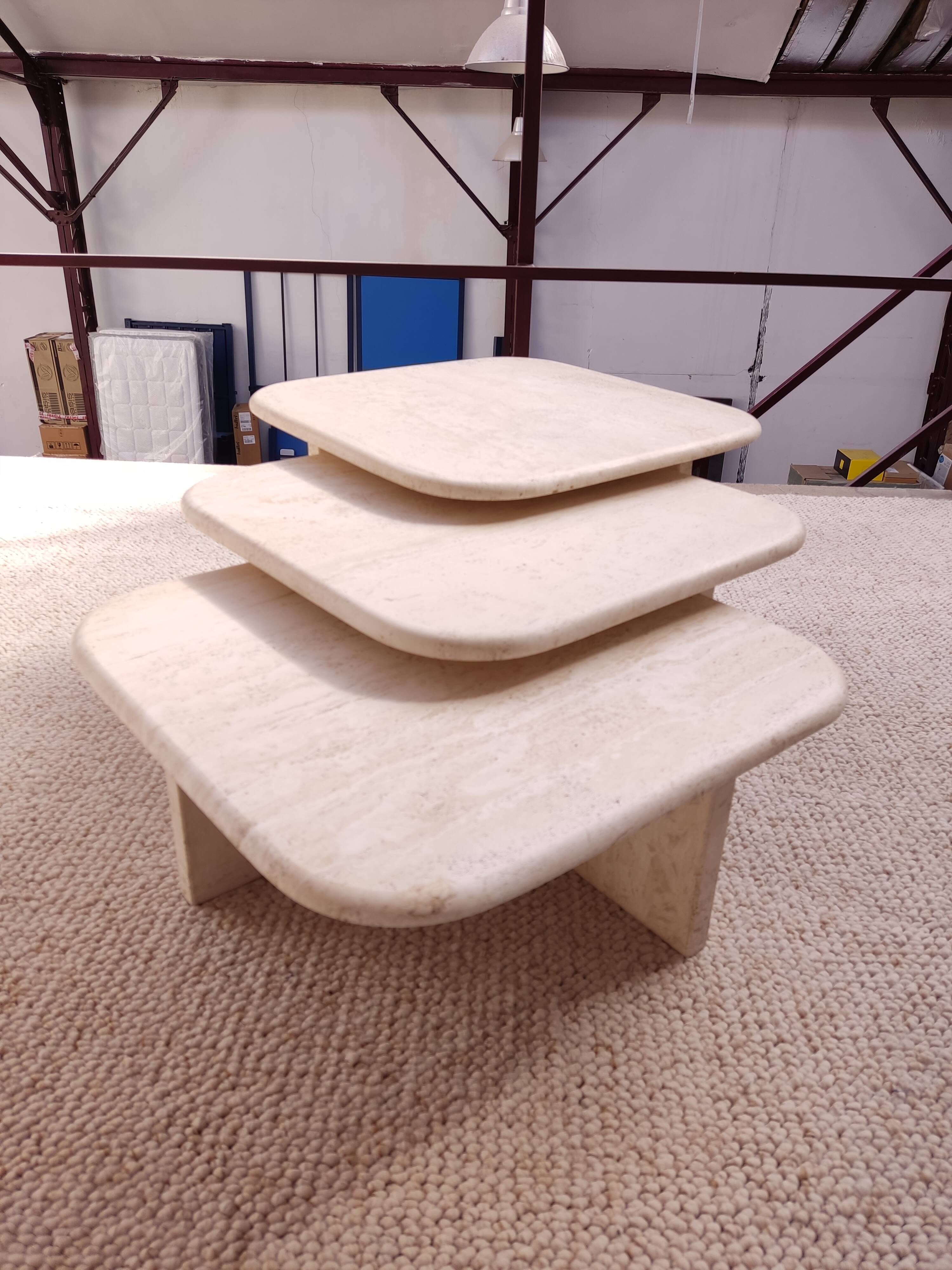 3 travertine trundle tables 1970