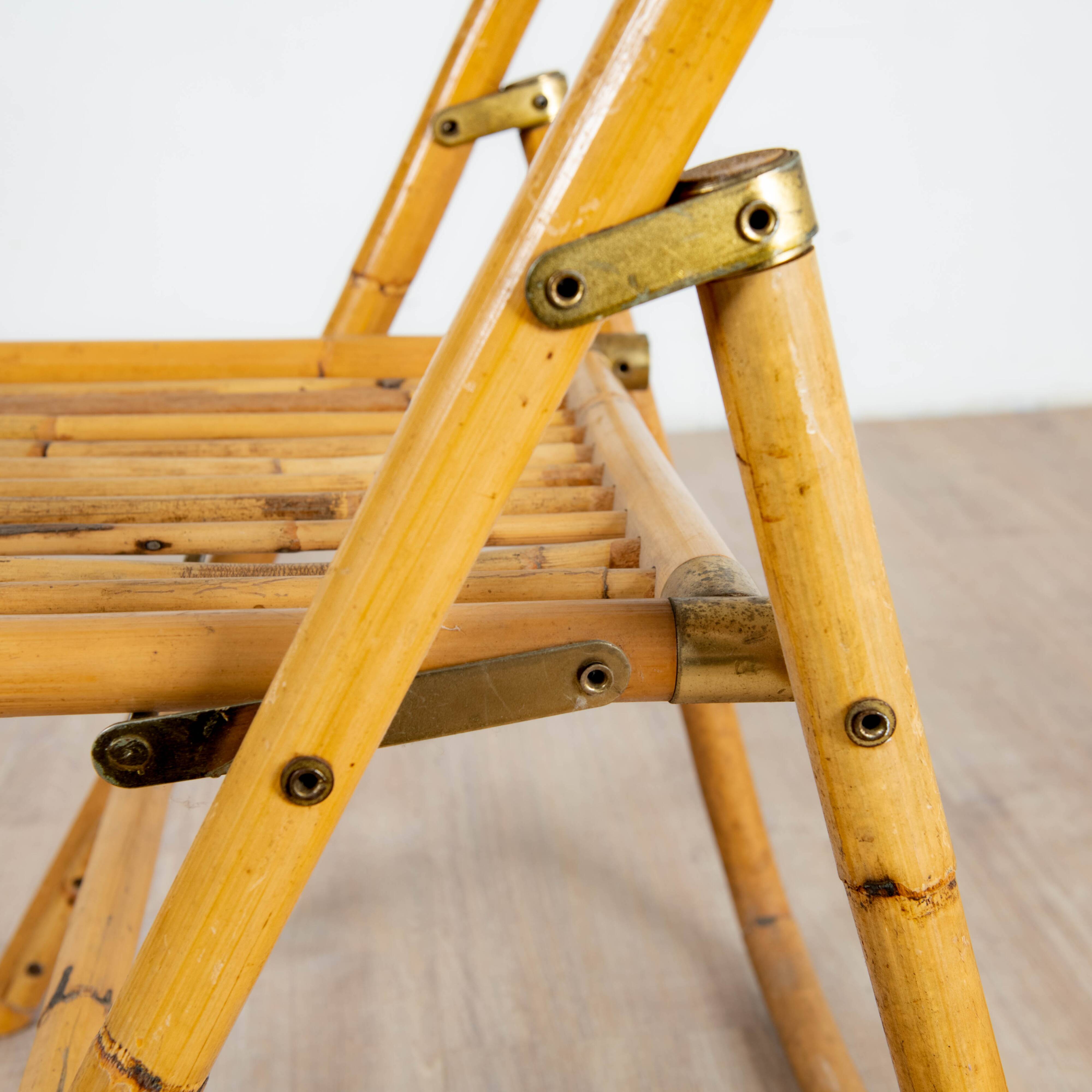 4 folding chairs in bamboo, rattan and brass, Italy, 1970