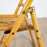 4 chaises pliante en bambou, rotin et laiton, Italie, 1970