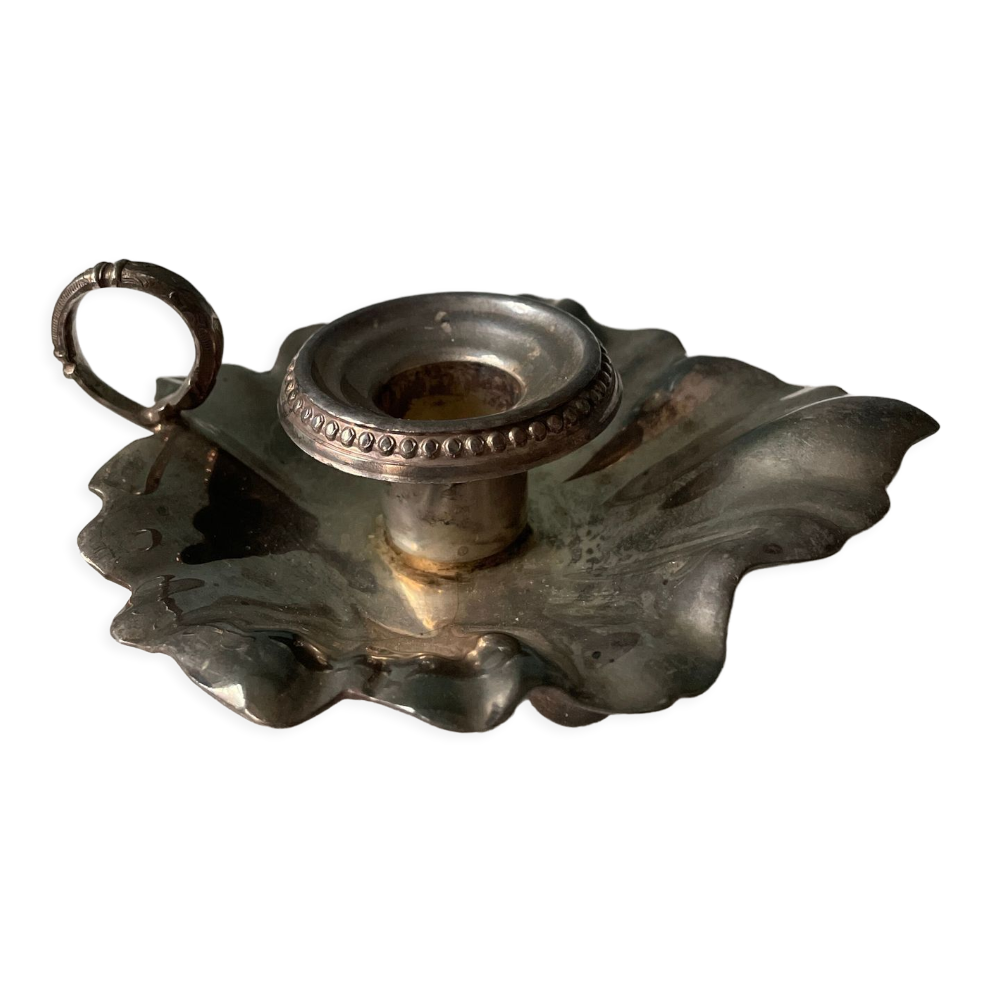 Old leaf-shaped hand candle holder, mid-twentieth