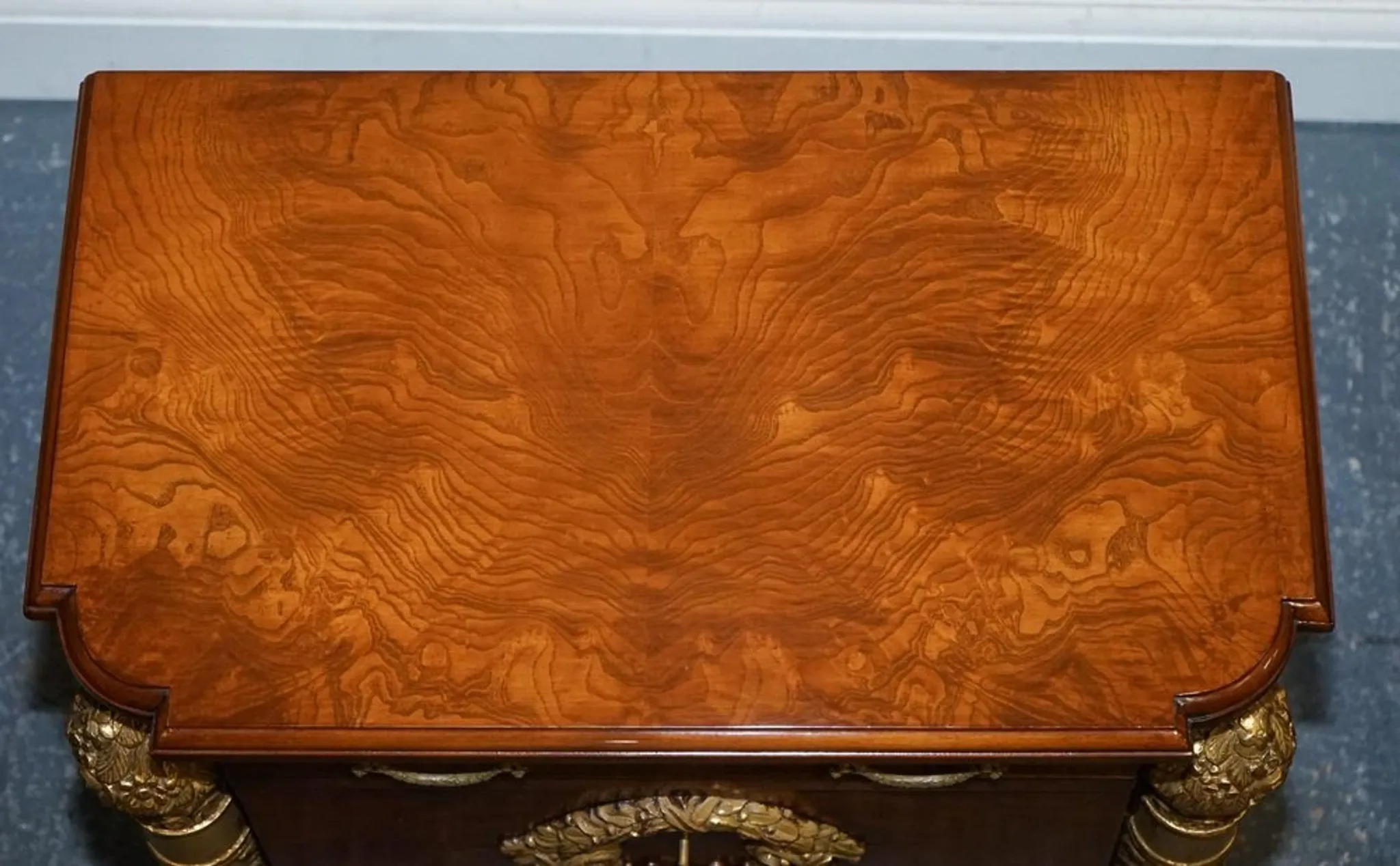 Empire Style Nightstands in Golden Walnut Burl, Set of 2
