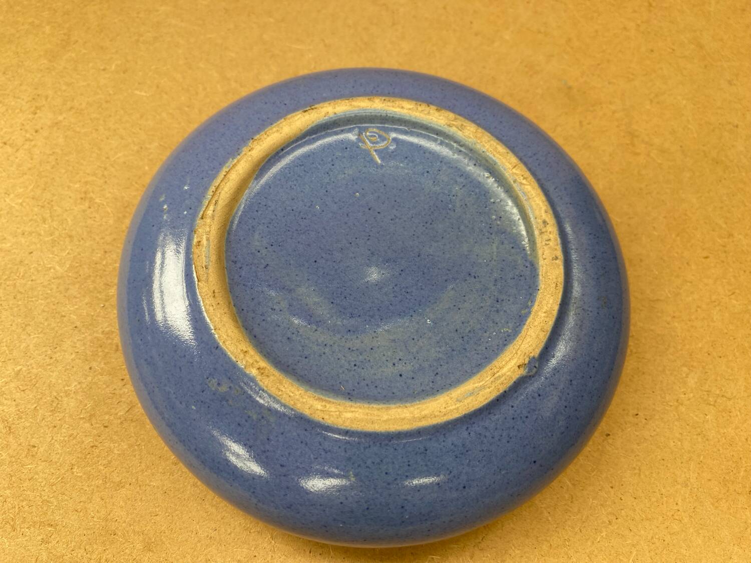 Antique Blue Glazed Ceramic Ashtray White Relief Decor Vintage