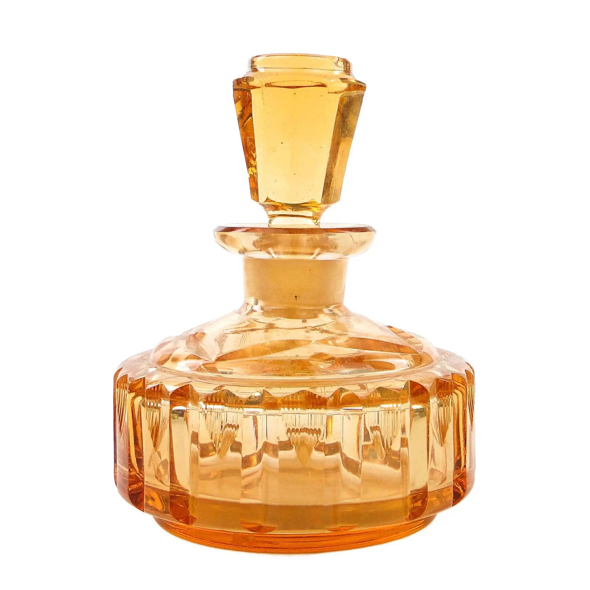 Art déco decanter, orange crystal, Poland, 1930s