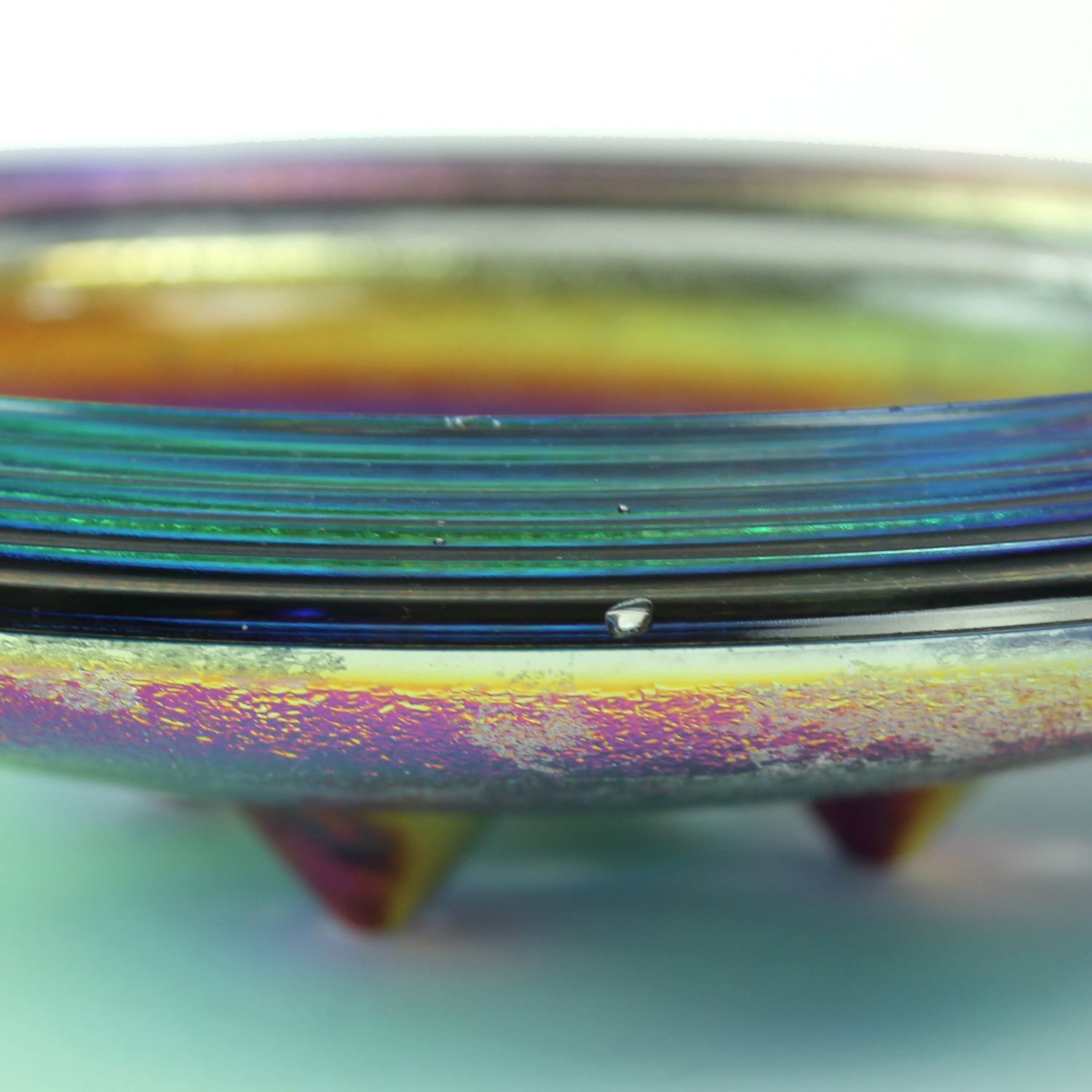 Rare iridescent art glass trinket bowl by Jiri Zemon for Rudolfova Hut