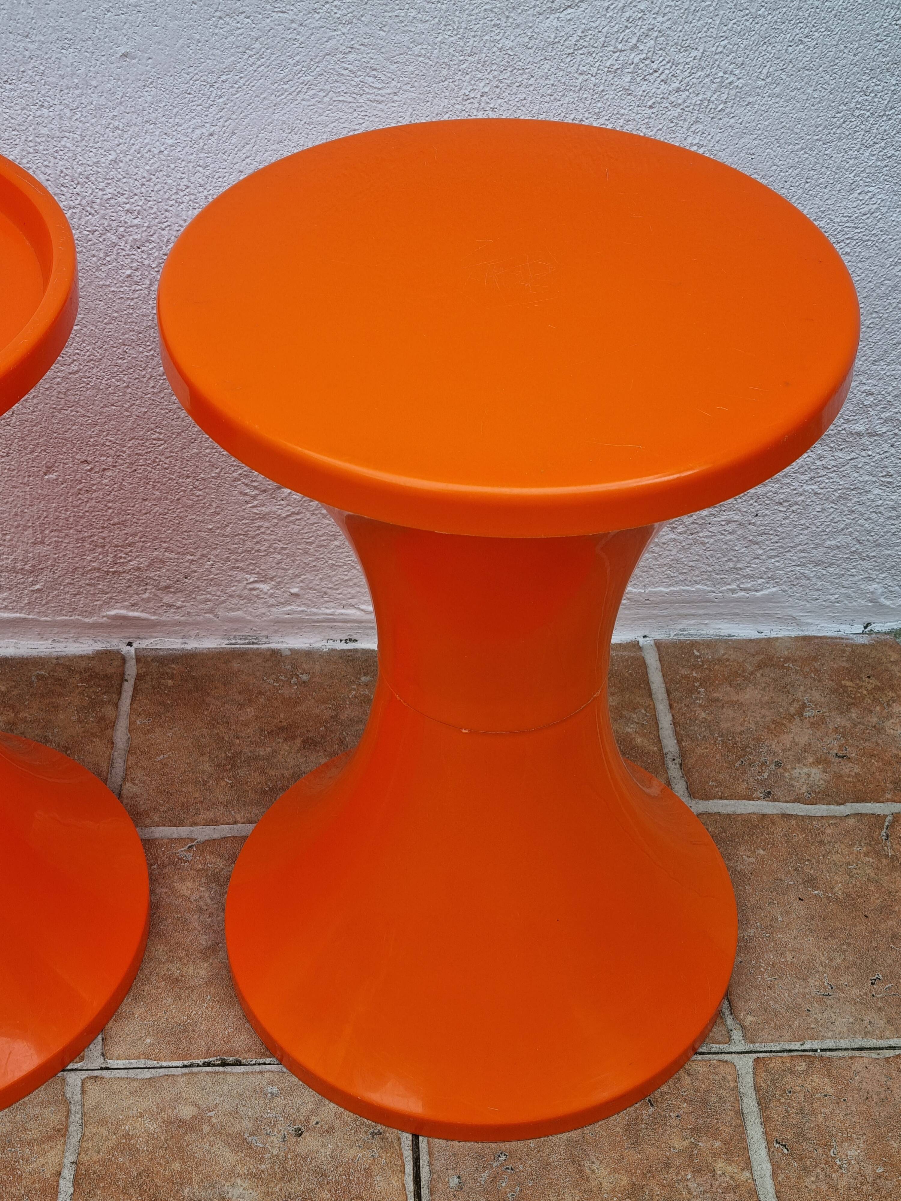 Vintage Side Table and Stool by Henry Massonnet, Orange, 1970s