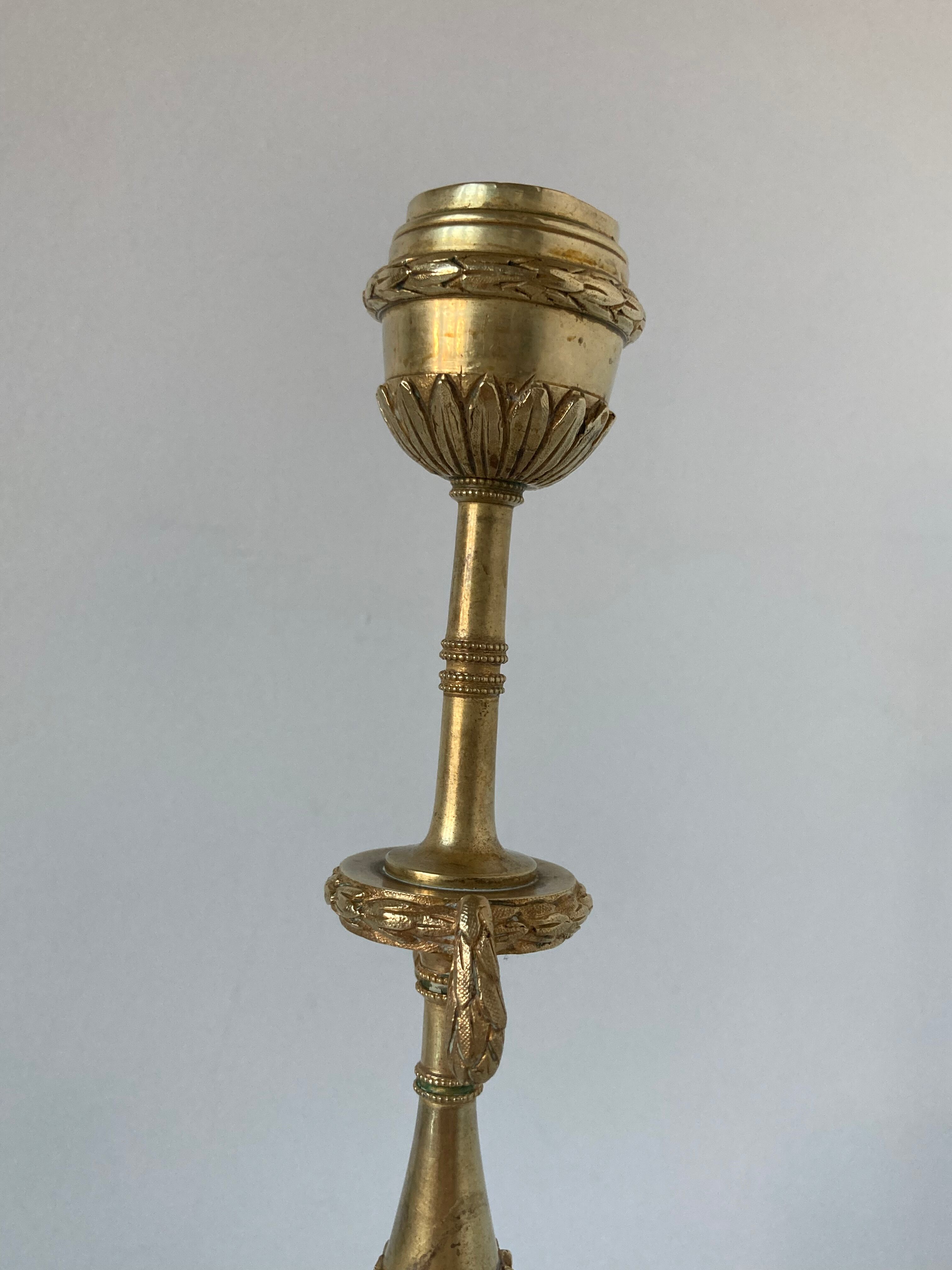 Pair of neoclassical style candlesticks in gilded bronze in the taste of Barbedienne