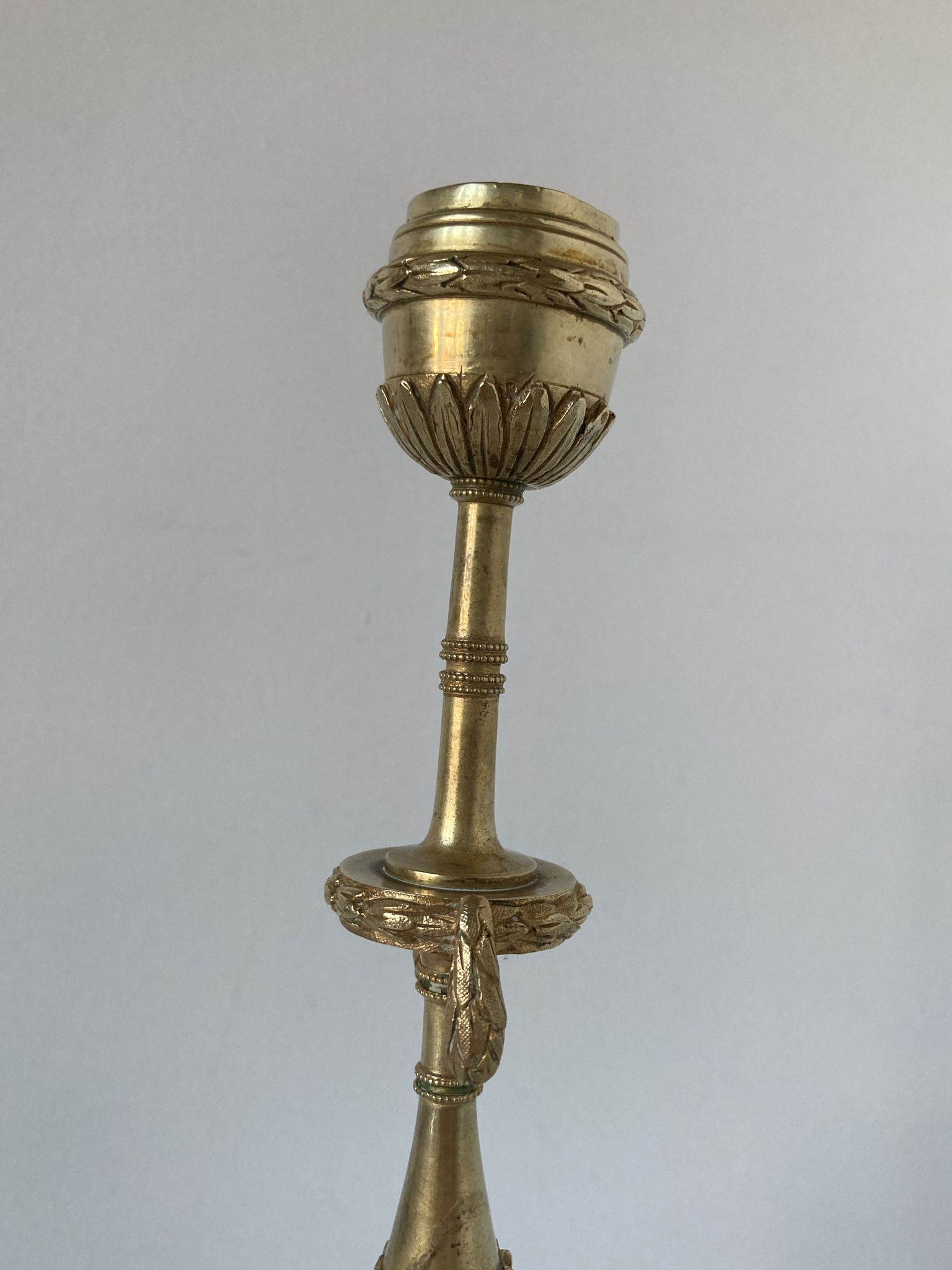 Pair of neoclassical style candlesticks in gilded bronze in the taste of Barbedienne