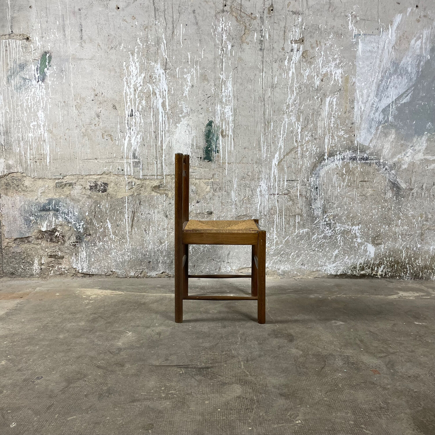 Chaise paillée et bois annees 80