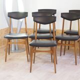 Set of 6 wooden and black leatherette chairs