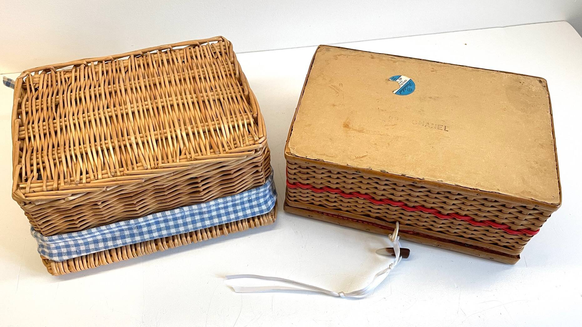 2 chanel boxes in vintage rattan