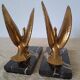 Pair of golden bird bookends on veined marble – Mid-Century vintage