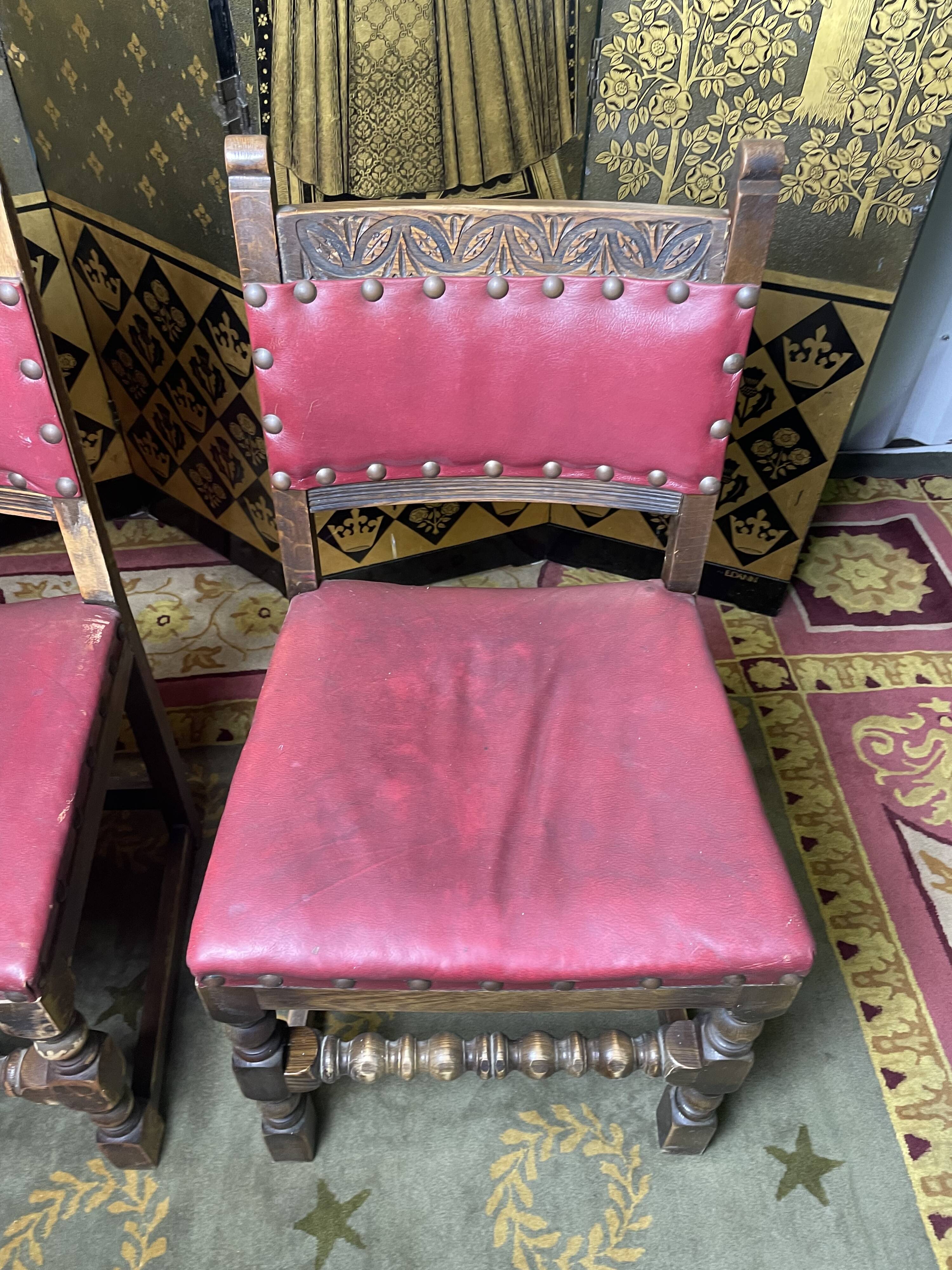 Suite 4 chairs in oak and red leather