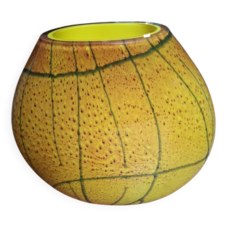 Ovoid vase with flattened body in multi-layered glass