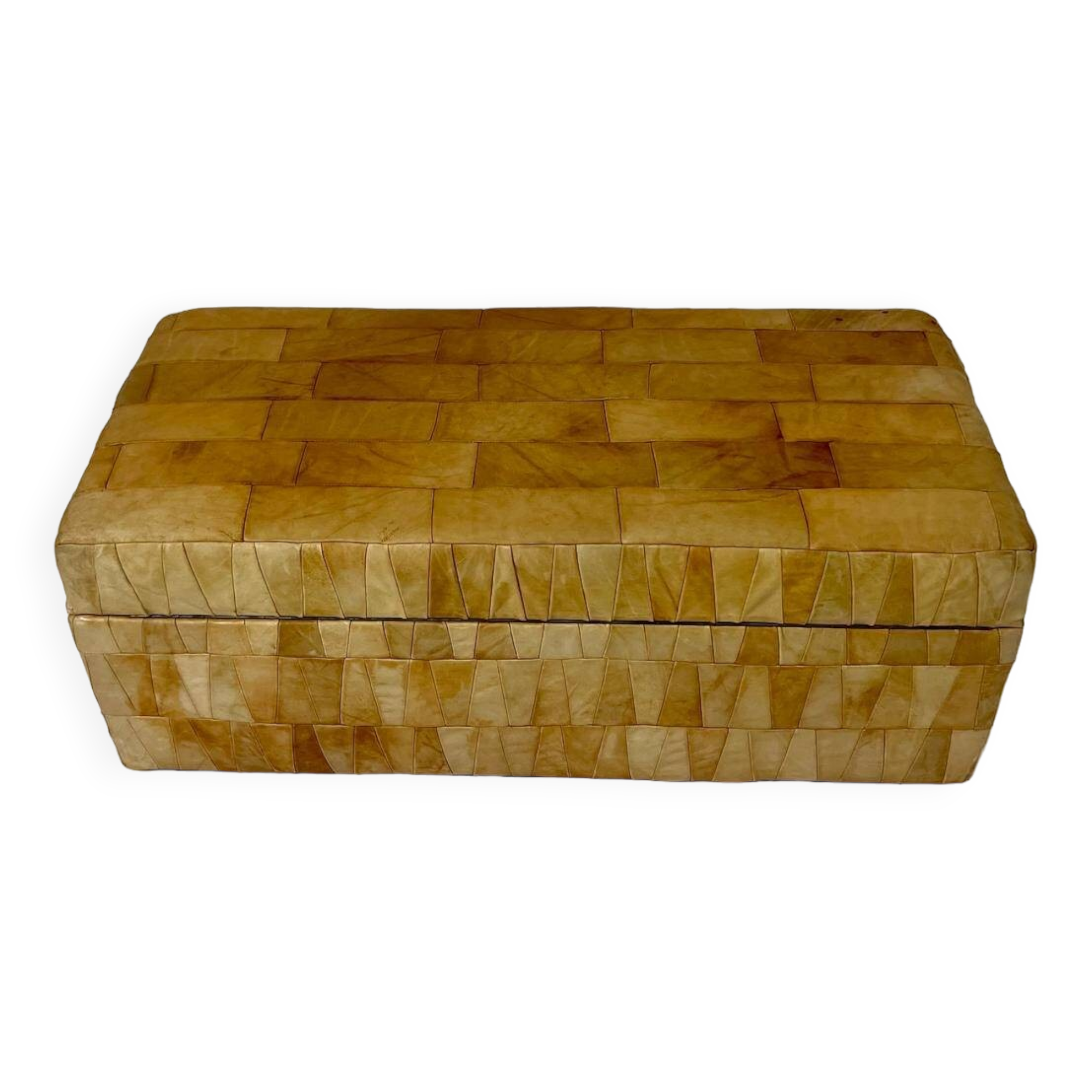 De Sede style storage bench, leather patchwork, 1970s design