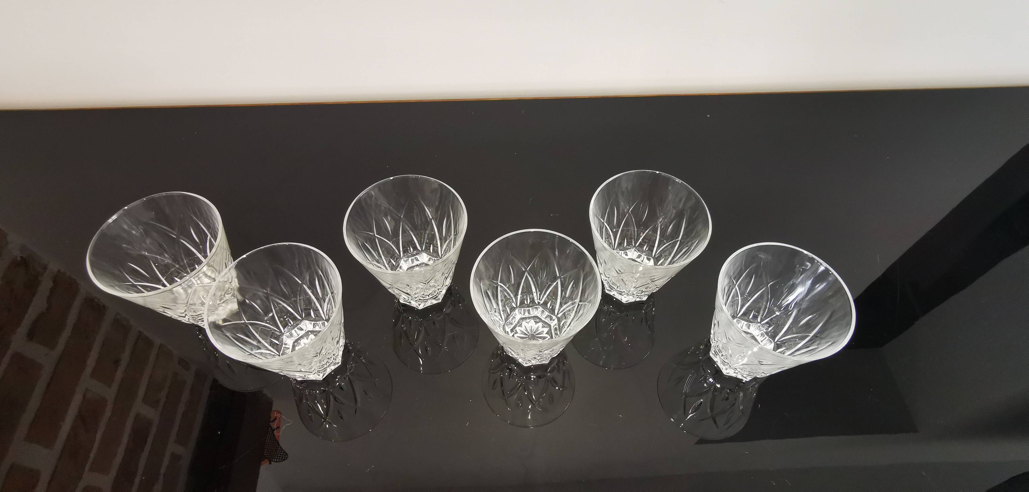 6 vintage chiseled crystal port glasses