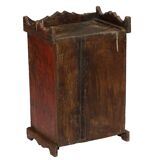 Massive Indian red display case, patinated bedside and original piece of teak wood