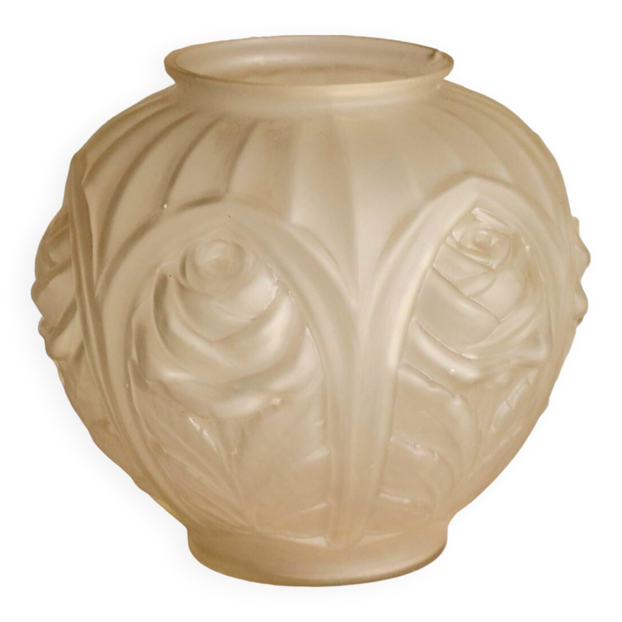 Vase boule en verre art deco aux roses