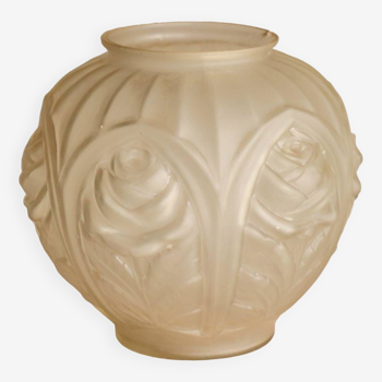 Vase boule en verre art deco aux roses