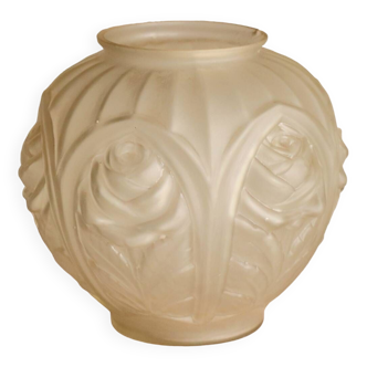 Art deco glass ball vase with roses