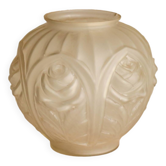 Vase boule en verre art deco aux roses