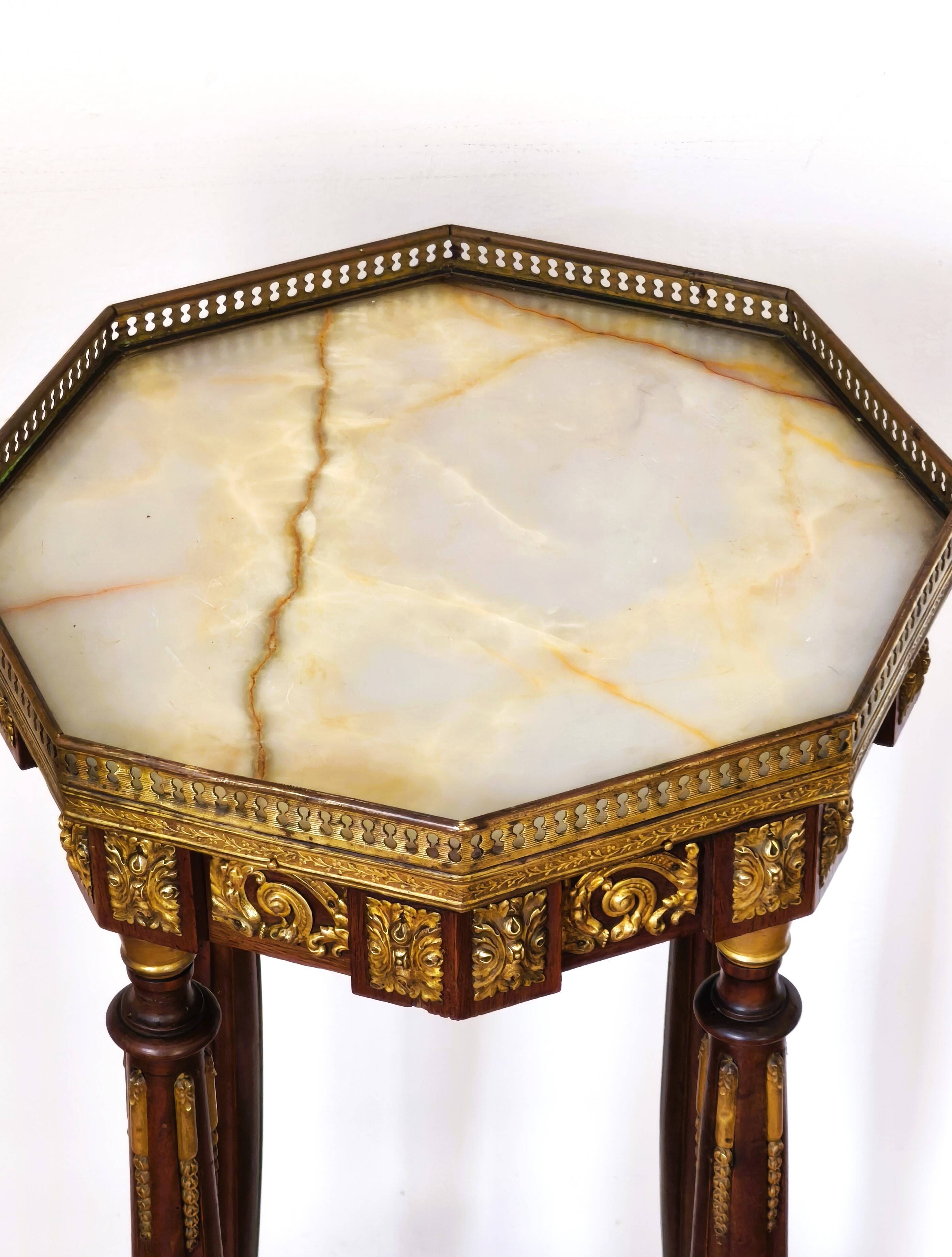 Napoleon III style side table in solid walnut, onyx top and details.