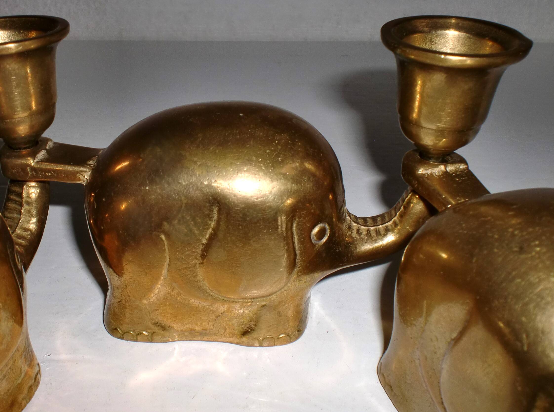 Set of 6 Art-Deco Brass Elephant Candle Holders / Candle Stands