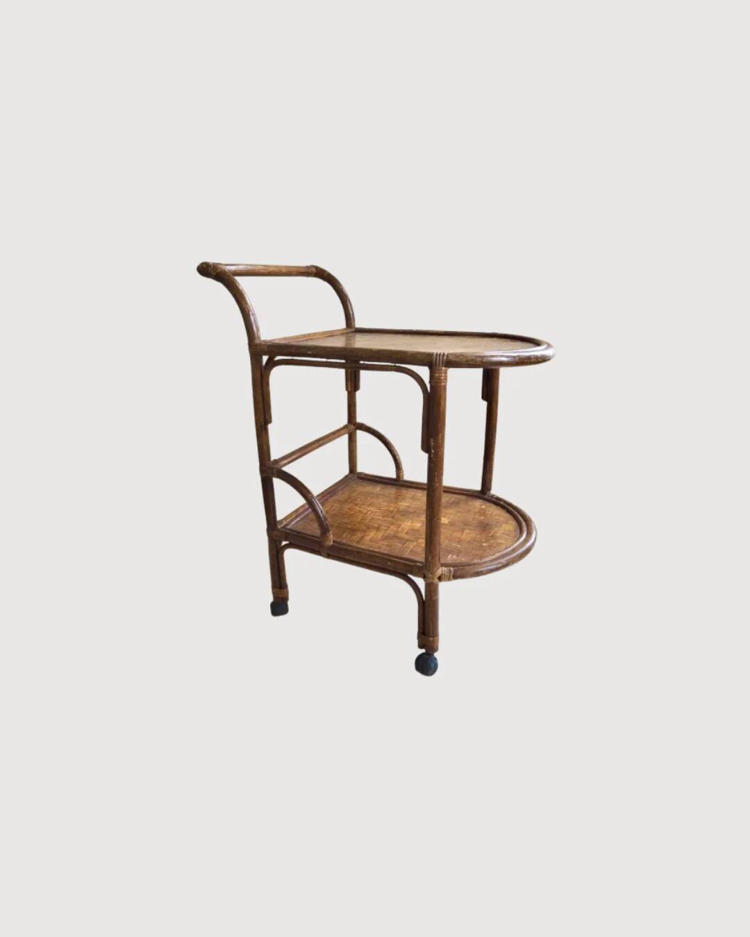 Rattan serving trolley