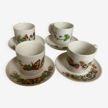 Four Wedgwood fruit butterfly cups
