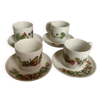 Four Wedgwood fruit butterfly cups