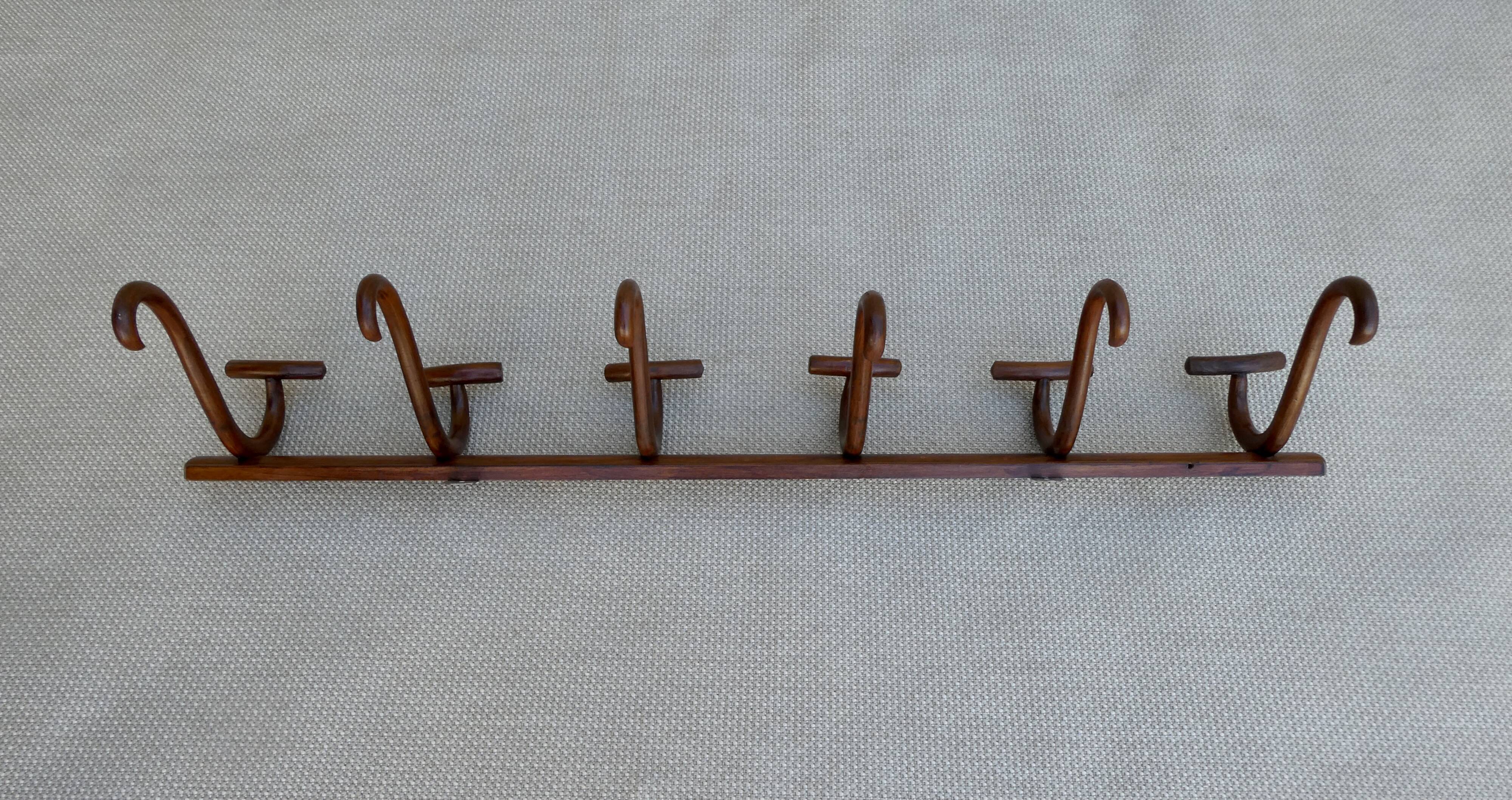Wooden wall coat rack with 6 double hooks, bistro