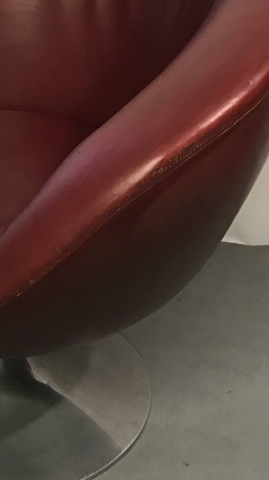 Red leather tulip foot chair