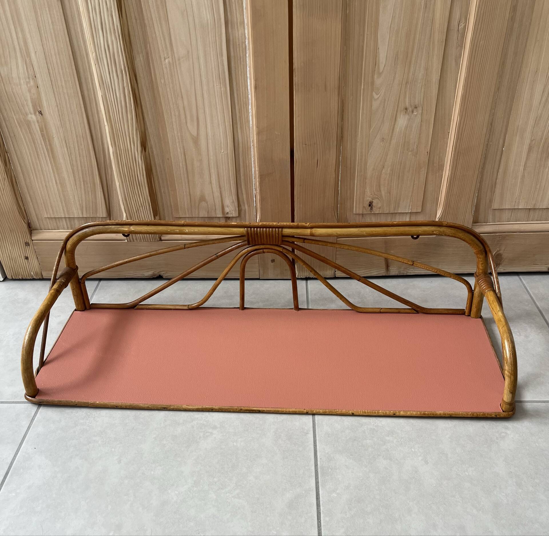 1960s rattan shelf with terracotta top