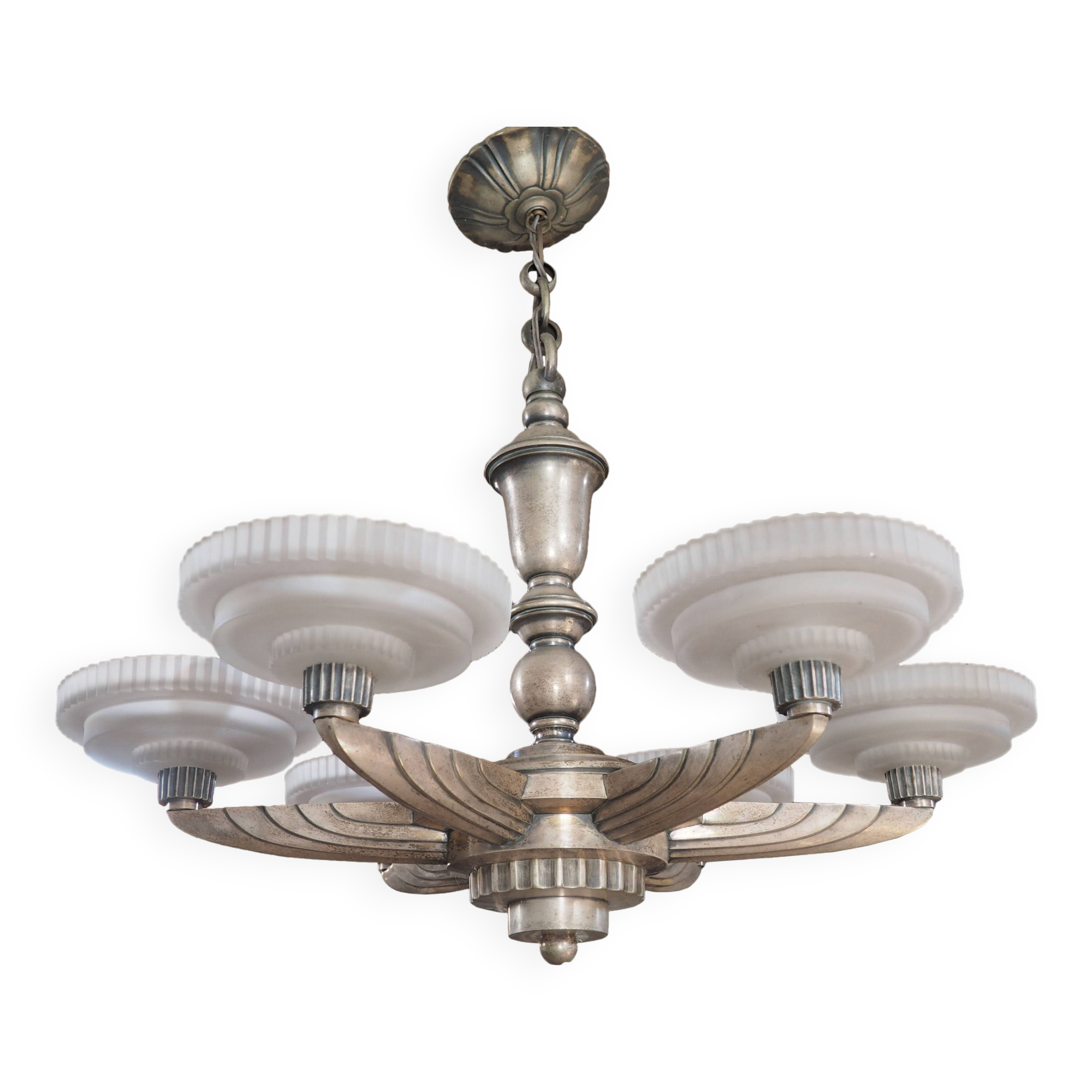 Petitot silver bronze art deco chandelier