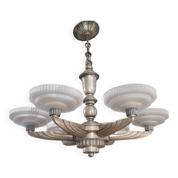 Lustre art déco bronze argenté Petitot