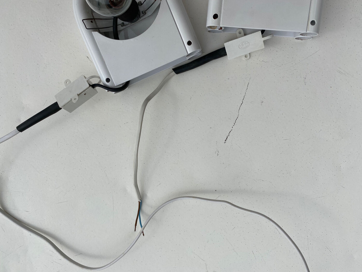 Pair of white and opaline metal wall lights