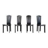 Vintage black leather dining chairs, set of 4, 1980s