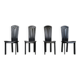 Chaises de salle à manger vintage en cuir noir, ensemble de 4, années 1980.